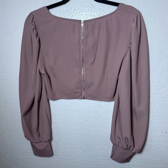 Nasty Gal Women's Size 8 Pink Long Sleeve Cropped Crop Top Square Neck Zipper - Picture 3 of 9